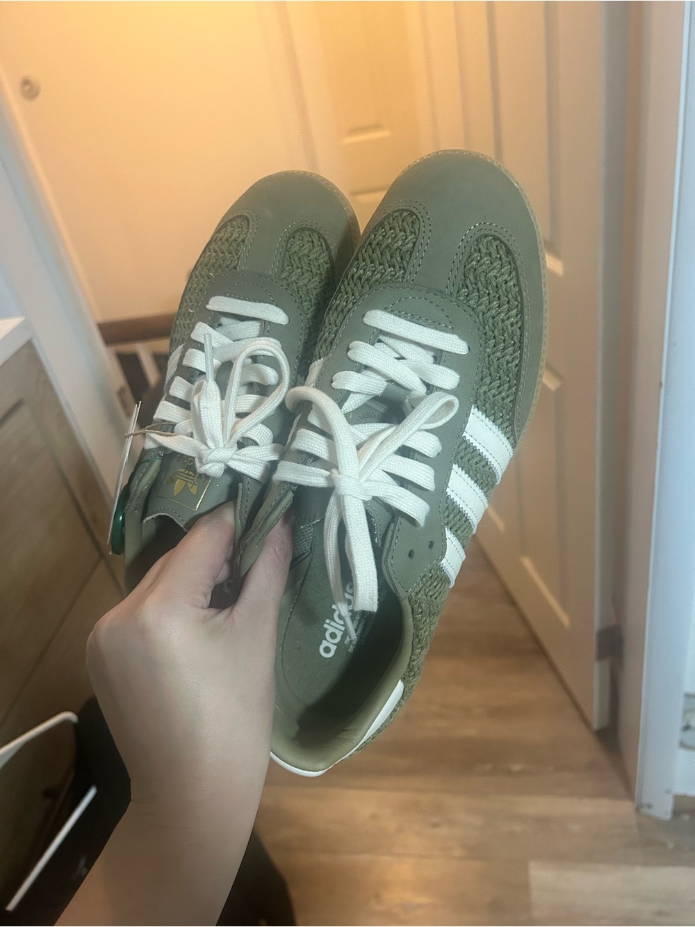 adidas Women Olive Green Sneakers with White Stripes